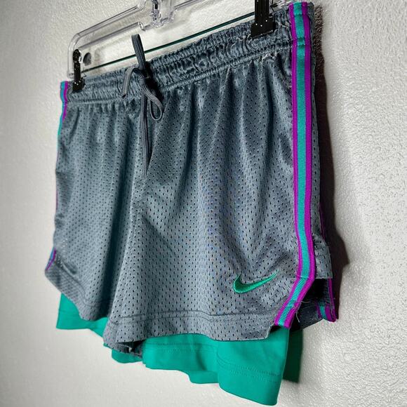 Nike Pro Metallic Gray Laser Cut with Green Running Shorts M - Picture 5 of 16